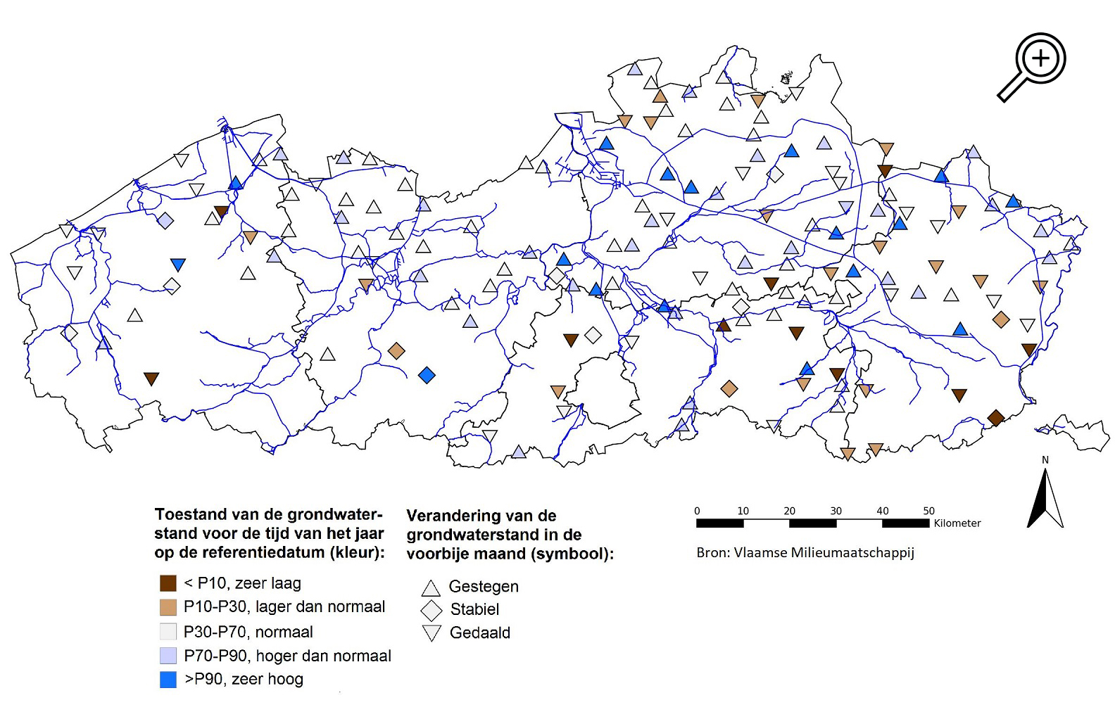 Grondwaterstanden Vlaanderen begin aug 2023 loep 